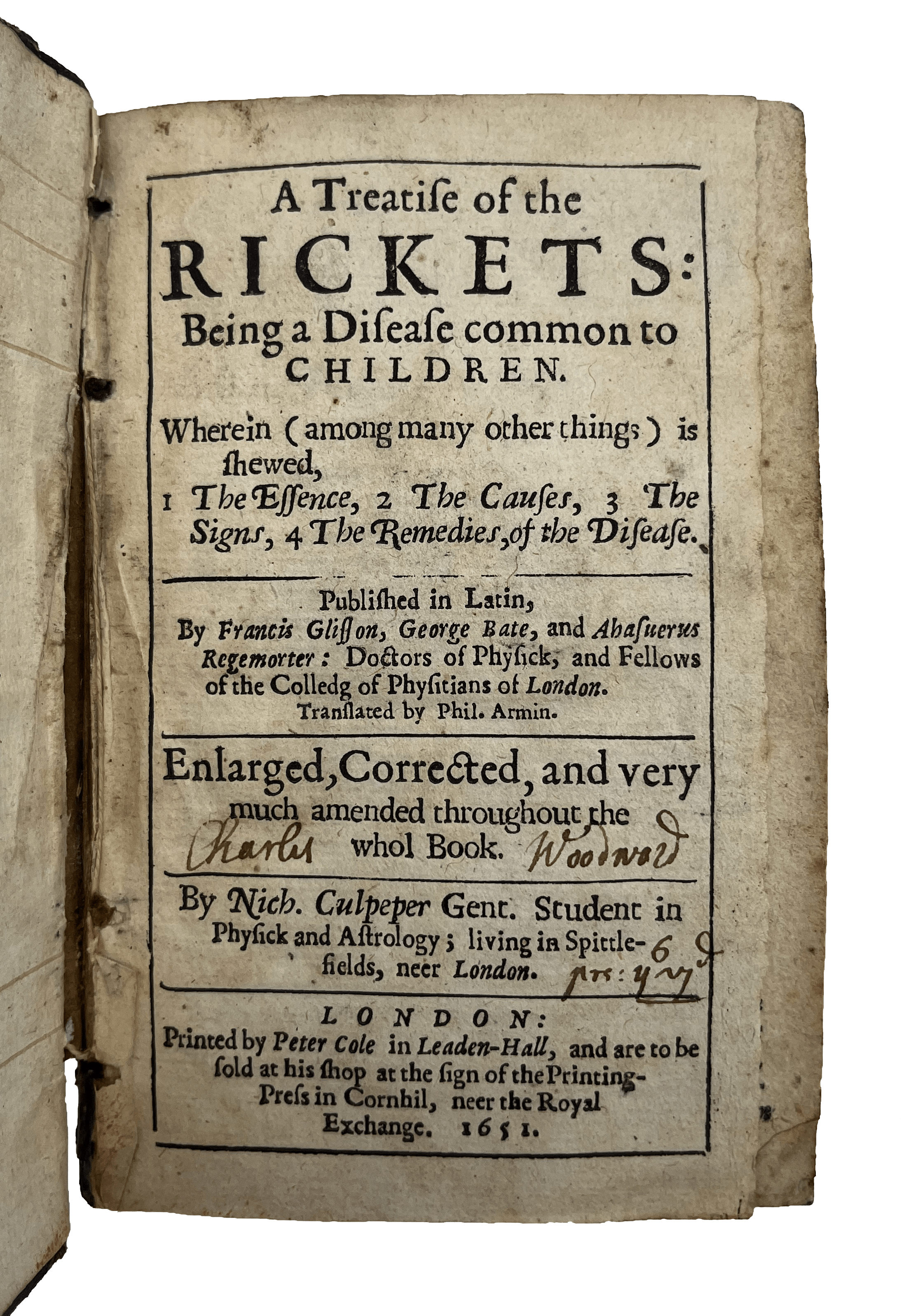 GLISSON, Francis, ed. CULPEPER, Nicholas.